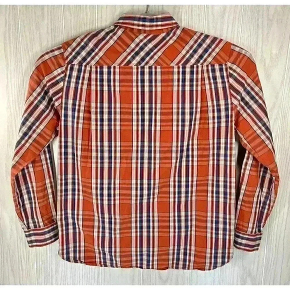 Merrell Shirt Men’s Large Orange Plaid Check Cotton Button Up Pockets Outdoor - Picture 5 of 8